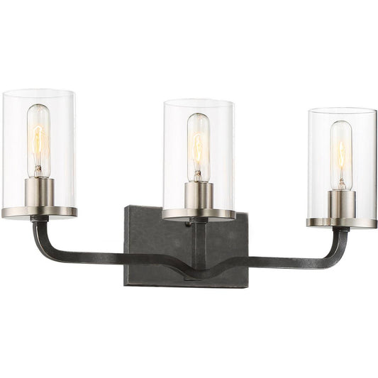 Sherwood - 3 LightVanity with Clear Glass -Iron Black Finish with Brushed Nickel Accents - Satco 60-6123
