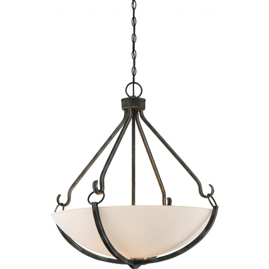 Sherwood - 4 Light Pendant with Frosted Etched Glass - Iron Black Finish with Brushed Nickel Accents - Satco 60-6125