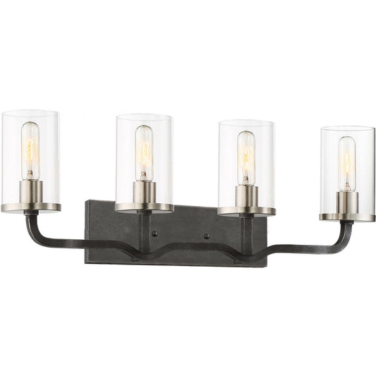 Sherwood - 4 Light Wall Sconce with Clear Glass -Iron Black Finish with Brushed Nickel Accents - Satco 60-6129