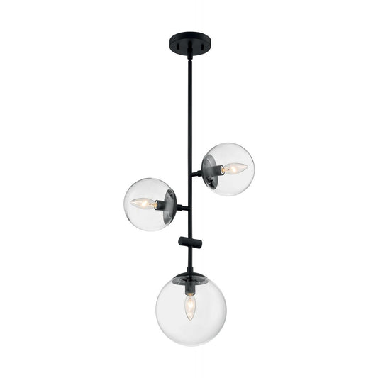 Sky - 3 Light Pendant with Clear Glass - Matte Black Finish - Satco 60-7134