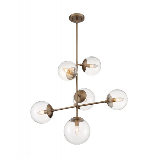 Sky - 6 Light Pendant with Clear Glass - Burnished Brass Finish - Satco 60-7125