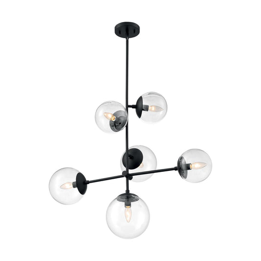 Sky - 6 Light Pendant with Clear Glass - Matte Black Finish - Satco 60-7135