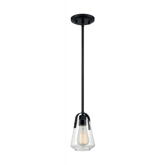 Skybridge - 1 Light Mini Pendant with Clear Glass - Matte Black Finish - Satco 60-7106