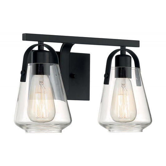Skybridge - 2 Light Vanity with Clear Glass - Matte Black Finish - Satco 60-7102