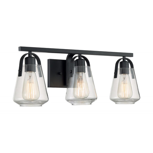 Skybridge - 3 Light Vanity with Clear Glass - Matte Black Finish - Satco 60-7103