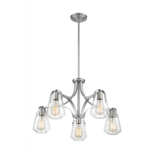 Skybridge - 5 Light Chandelier with Clear Glass - Brushed Nickel Finish - Satco 60-7115