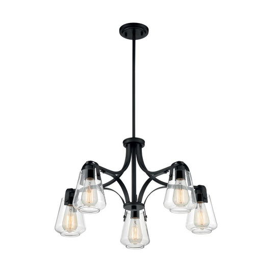 Skybridge - 5 Light Chandelier with Clear Glass - Matte Black Finish - Satco 60-7105