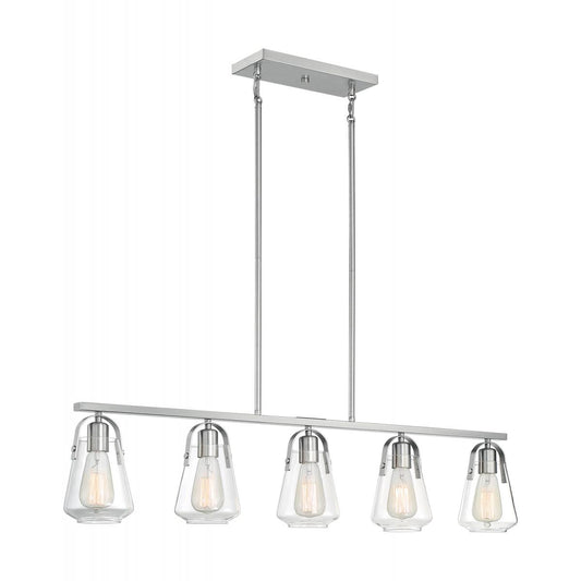 Skybridge - 5 Light Island Pendant with Clear Glass - Brushed Nickel Finish - Satco 60-7114
