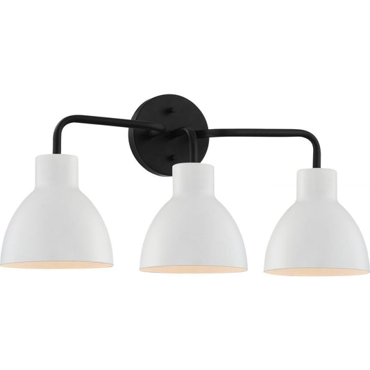 Sloan - 3 Light Vanity - Matte Black Finish with White Shade - Satco 60-6786