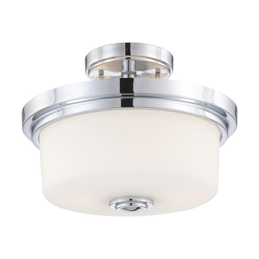 Soho - 2 Light Semi Flush with Satin White Glass - Polished Chrome Finish - Satco 60-4593
