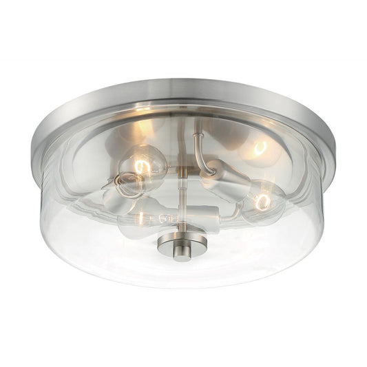 Sommerset - 3 Light Flush Mount with Clear Glass - Brushed Nickel Finish - Satco 60-7169
