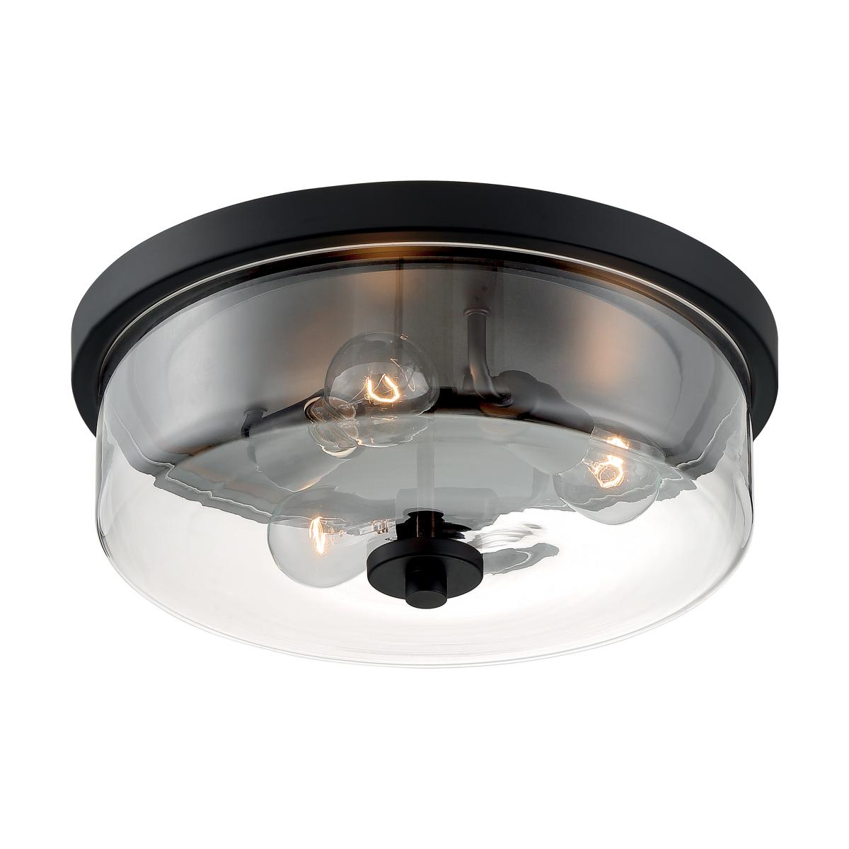 Sommerset - 3 Light Flush Mount with Clear Glass - Matte Black Finish - Satco 60-7269