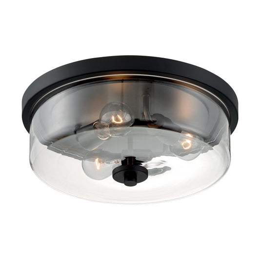 Sommerset - 3 Light Flush Mount with Clear Glass - Matte Black Finish - Satco 60-7269