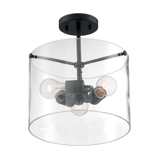 Sommerset - 3 Light Semi-Flush with Clear Glass - Matte Black Finish - Satco 60-7278