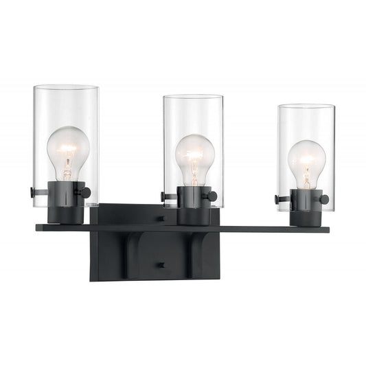 Sommerset - 3 Light Vanity with Clear Glass - Matte Black Finish - Satco 60-7273