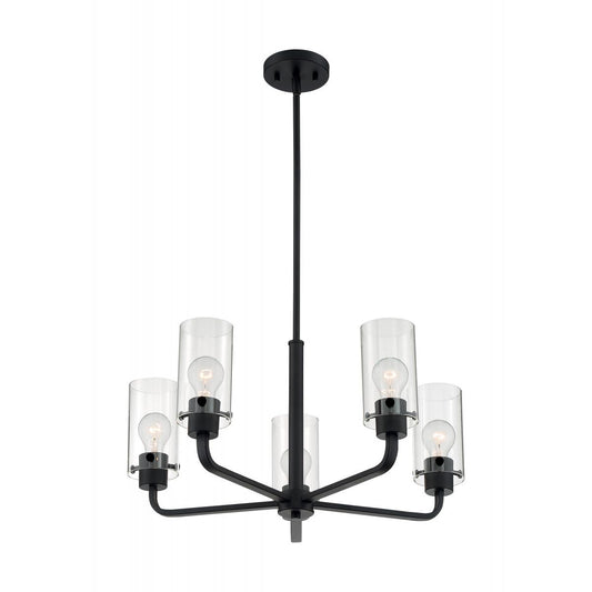 Sommerset - 5 Light Chandelier with Clear Glass - Matte Black Finish - Satco 60-7275