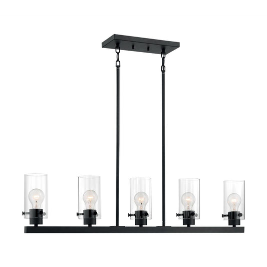 Sommerset - 5 Light Island Pendant with Clear Glass - Matte Black Finish - Satco 60-7276