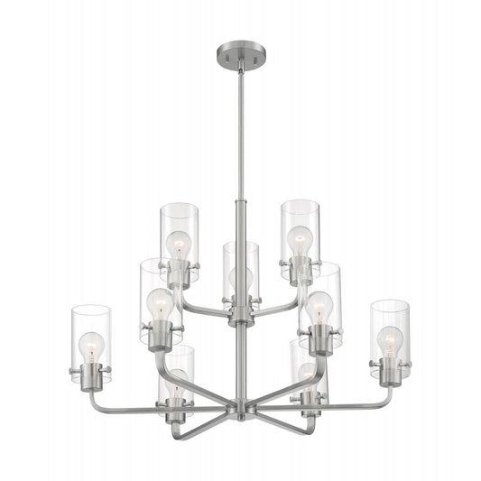 Sommerset - 9 Light Chandelier with Clear Glass - Brushed Nickel Finish - Satco 60-7179