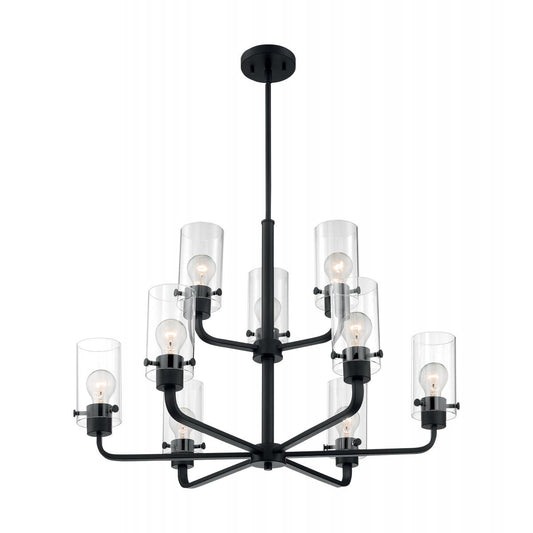 Sommerset - 9 Light Chandelier with Clear Glass - Matte Black Finish - Satco 60-7279