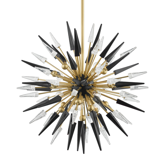 Sparta Chandelier - 12-Light - Clear/Black Glass - Aged Brass by Hudson Valley Lighting