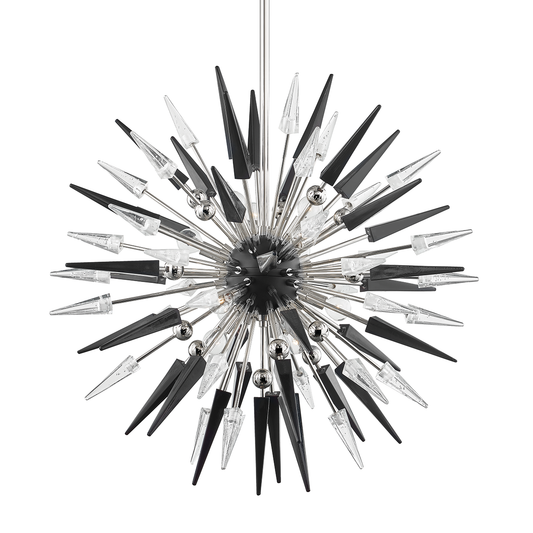 Sparta Chandelier - 12-Light - Clear/Black Glass - Polished Nickel by Hudson Valley Lighting