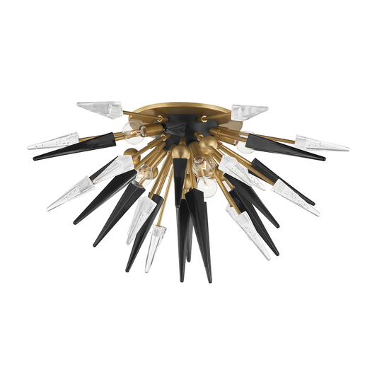 Sparta Semi Flush - Clear/Black Glass - Aged Brass by Hudson Valley Lighting