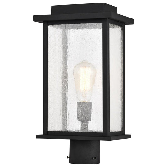Sullivan Collection Outdoor 17 inch Post Light Pole Lantern - Matte Black Finish with Clear Seeded Glass - Satco 60-7378