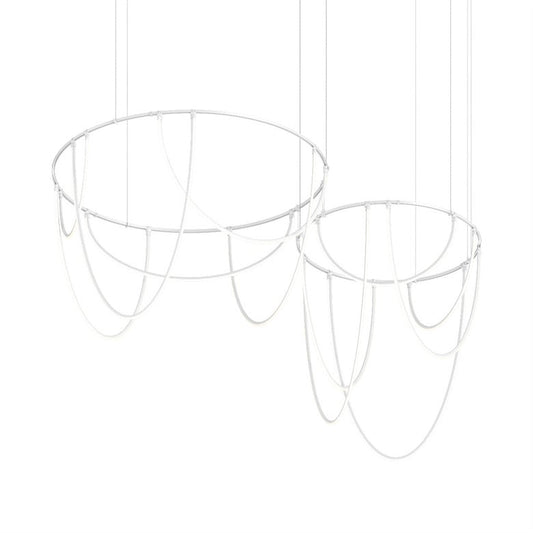 Suspenders 2 Bar Offset Ring with Light Curve Luminaires - Satin White by SONNEMAN
