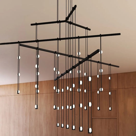 Suspenders 42" 4-Tier Tri Bar with Crystal Ladder Light Luminaires - Satin Black by SONNEMAN