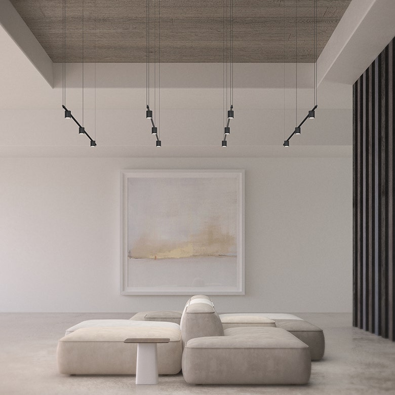 Suspenders 96" 1-Tier Linear with Power Precise Direct Mount Cylinder Luminaires by SONNEMAN