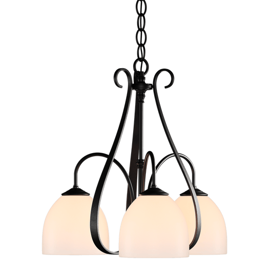 Sweeping Taper 3-Arm Chandelier - Black - Opal Glass by Hubbardton Forge