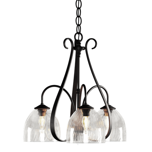 Sweeping Taper 3-Arm Chandelier - Black - Water Glass by Hubbardton Forge