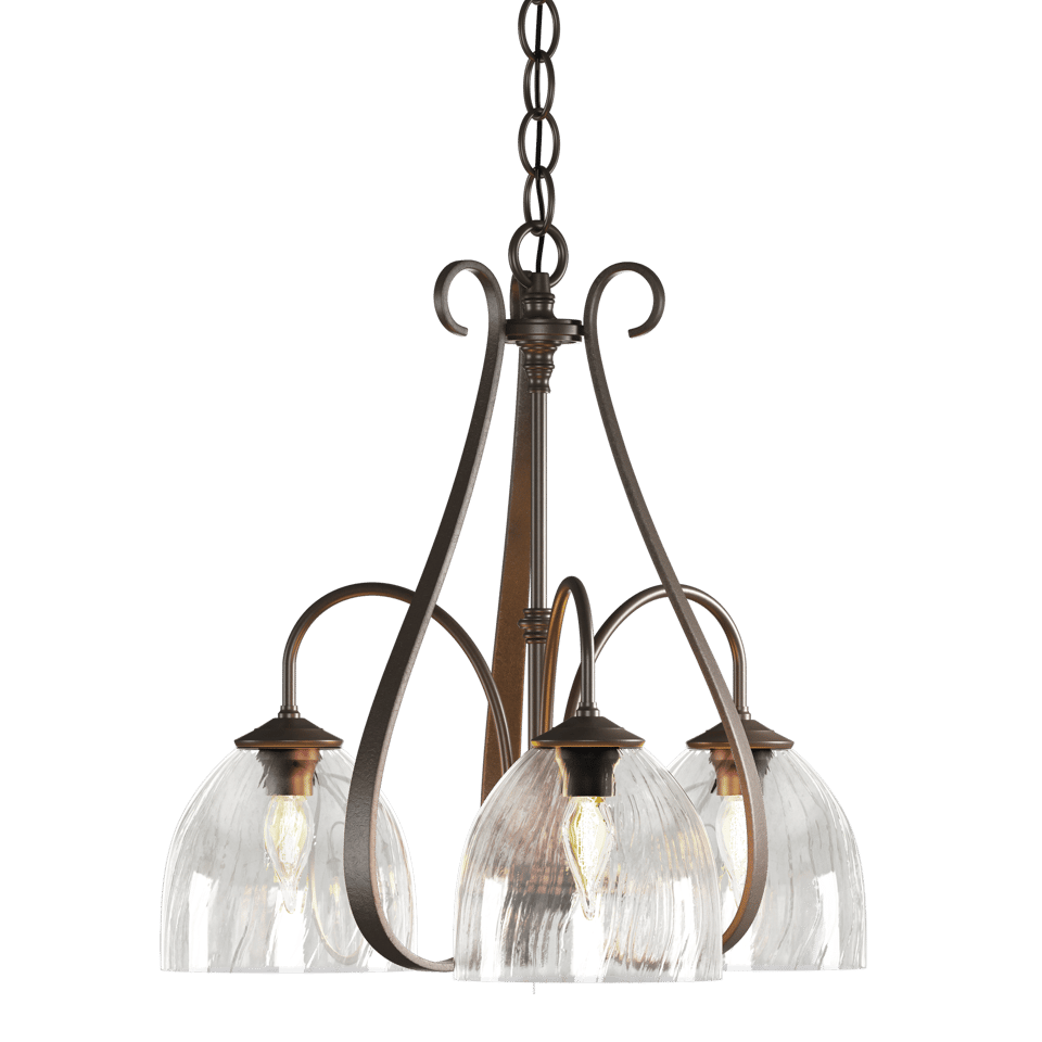 Sweeping Taper 3-Arm Chandelier - Bronze - Water Glass by Hubbardton Forge