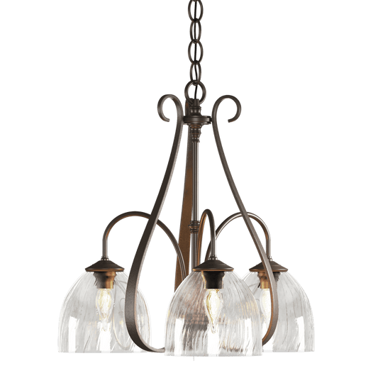 Sweeping Taper 3-Arm Chandelier - Bronze - Water Glass by Hubbardton Forge