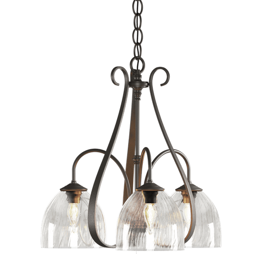 Sweeping Taper 3-Arm Chandelier - Dark Smoke - Water Glass by Hubbardton Forge
