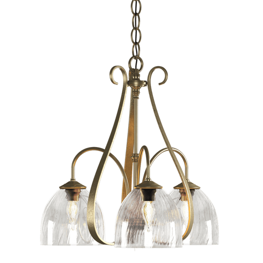 Sweeping Taper 3-Arm Chandelier - Modern Brass - Water Glass by Hubbardton Forge