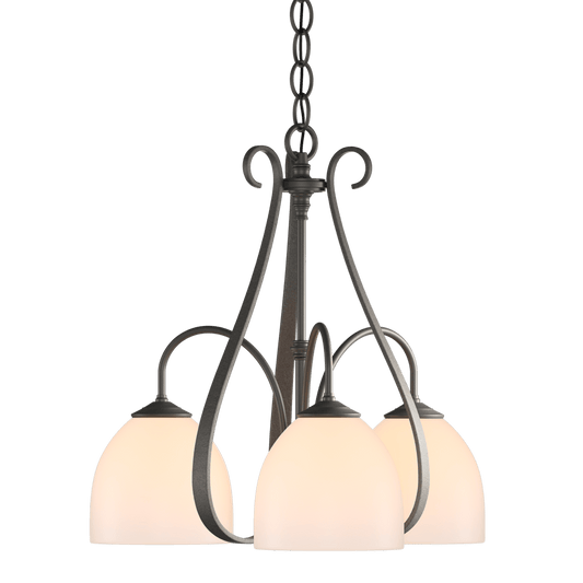 Sweeping Taper 3-Arm Chandelier - Natural Iron - Opal Glass by Hubbardton Forge