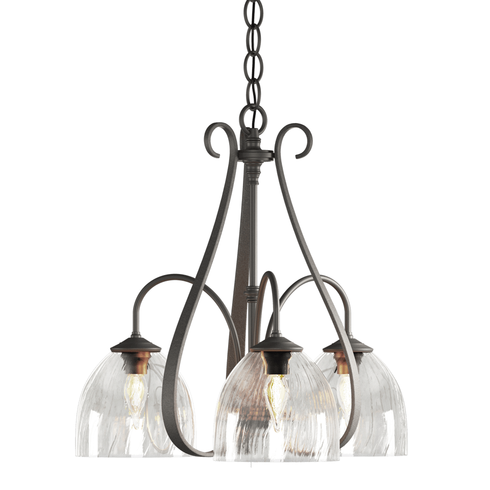 Sweeping Taper 3-Arm Chandelier - Natural Iron - Water Glass by Hubbardton Forge