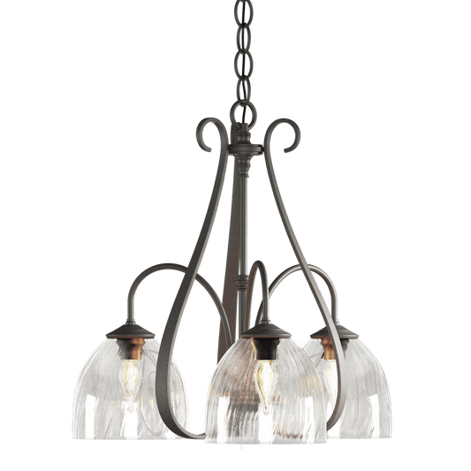 Sweeping Taper 3-Arm Chandelier - Natural Iron - Water Glass by Hubbardton Forge