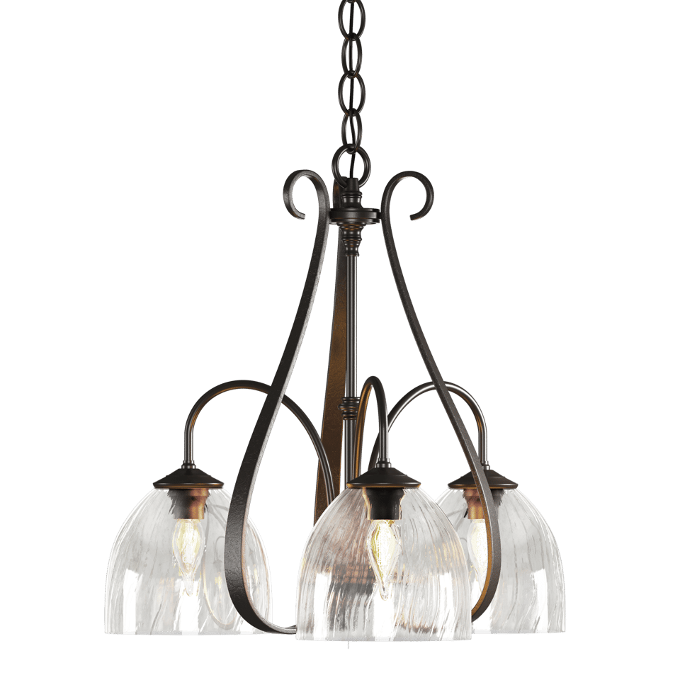 Sweeping Taper 3-Arm Chandelier - Oil Rubbed Bronze - Water Glass by Hubbardton Forge