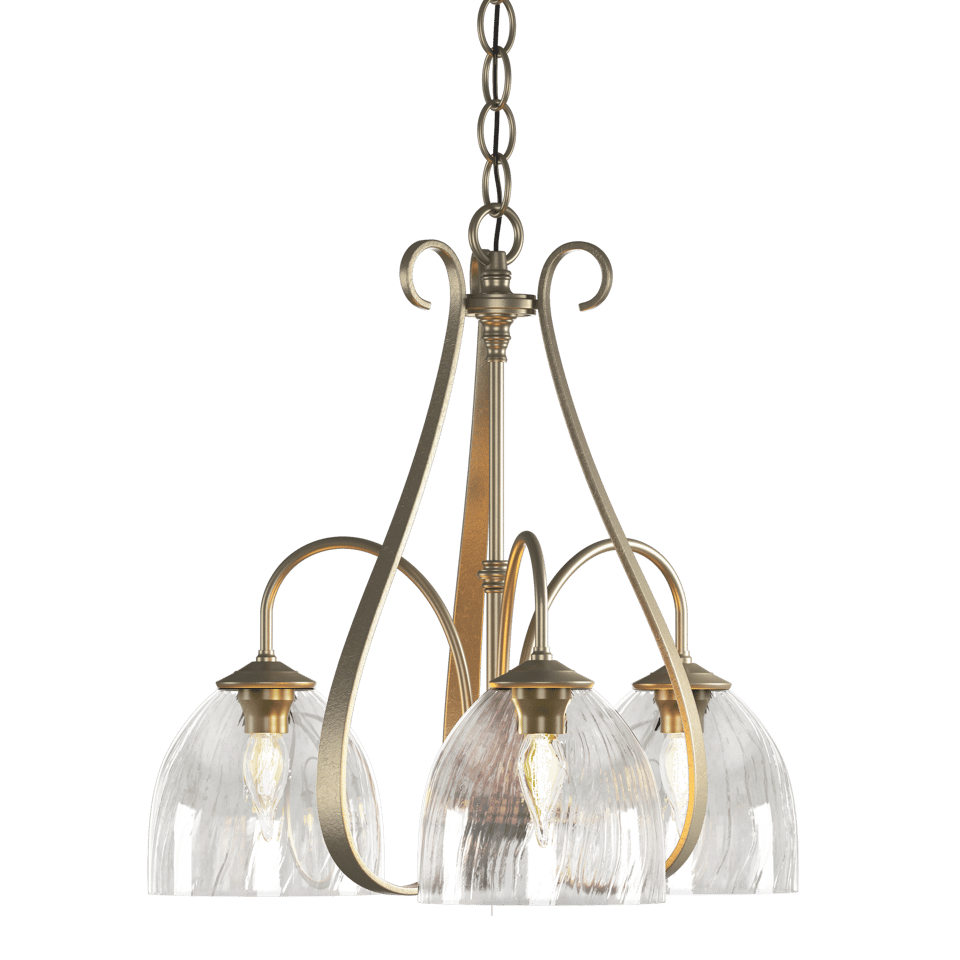 Sweeping Taper 3-Arm Chandelier - Soft Gold - Water Glass by Hubbardton Forge