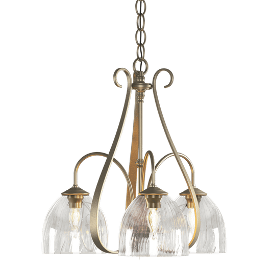 Sweeping Taper 3-Arm Chandelier - Soft Gold - Water Glass by Hubbardton Forge