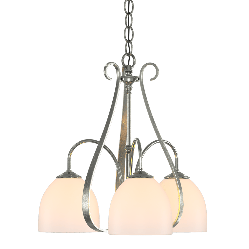 Sweeping Taper 3-Arm Chandelier - Sterling - Opal Glass by Hubbardton Forge