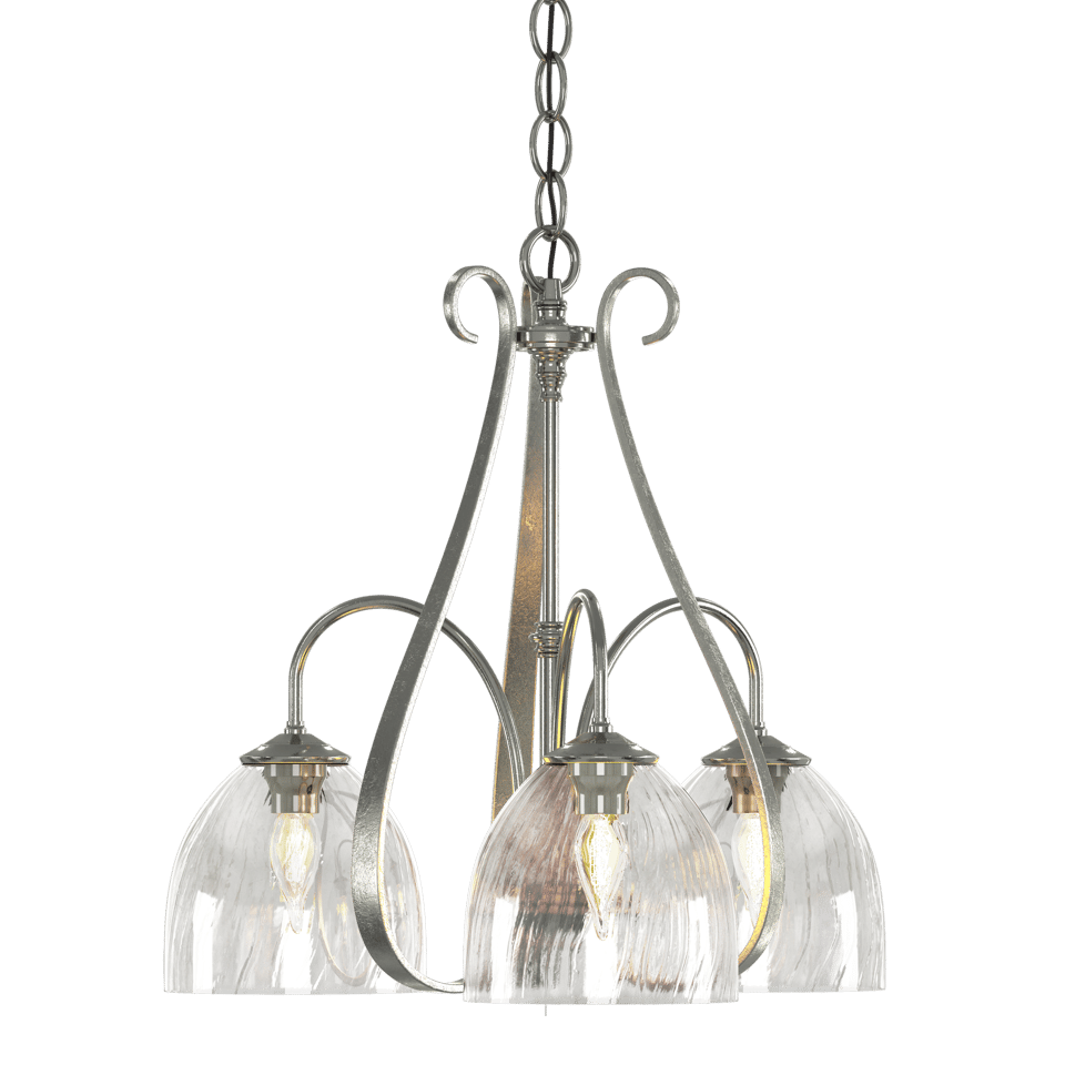 Sweeping Taper 3-Arm Chandelier - Sterling - Water Glass by Hubbardton Forge