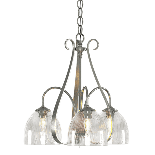Sweeping Taper 3-Arm Chandelier - Sterling - Water Glass by Hubbardton Forge