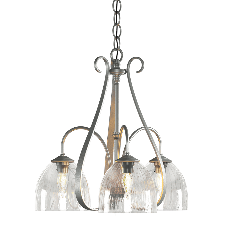 Sweeping Taper 3-Arm Chandelier - Vintage Platinum - Water Glass by Hubbardton Forge