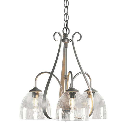 Sweeping Taper 3-Arm Chandelier - Vintage Platinum - Water Glass by Hubbardton Forge