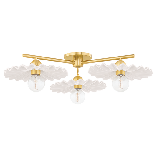 Tinsley Semi Flush - 3-Light - Aged Brass/Ceramic Gloss Cream - Mitzi H499603-AGB/CCR