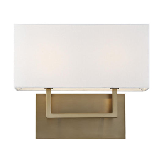 Tribeca - 2 Light Vanity - with White Linen Shade - Burnished Brass Finish - Satco 60-6717
