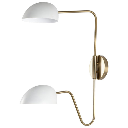 Trilby - 2 Light - Wall Sconce Matte White with Burnished Brass - Satco 60-7394